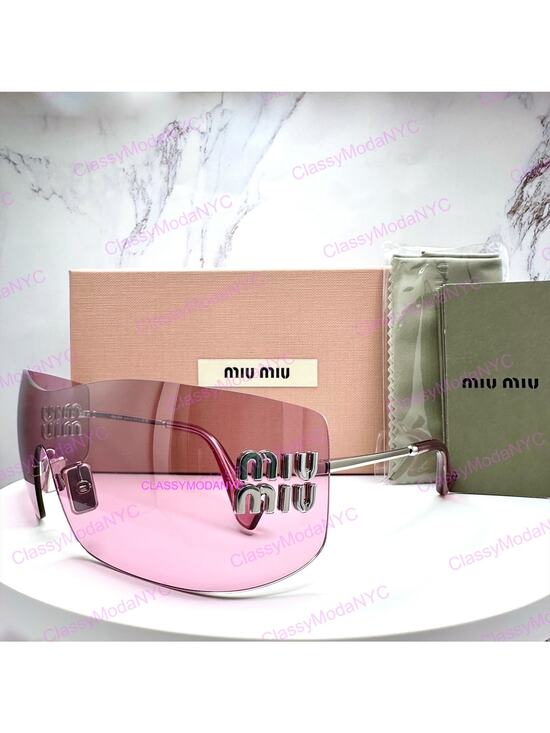 New MIU MIU Sunglasses Aube Silver Pink Mirror Rimless Wrap Authentic Womens main image 14